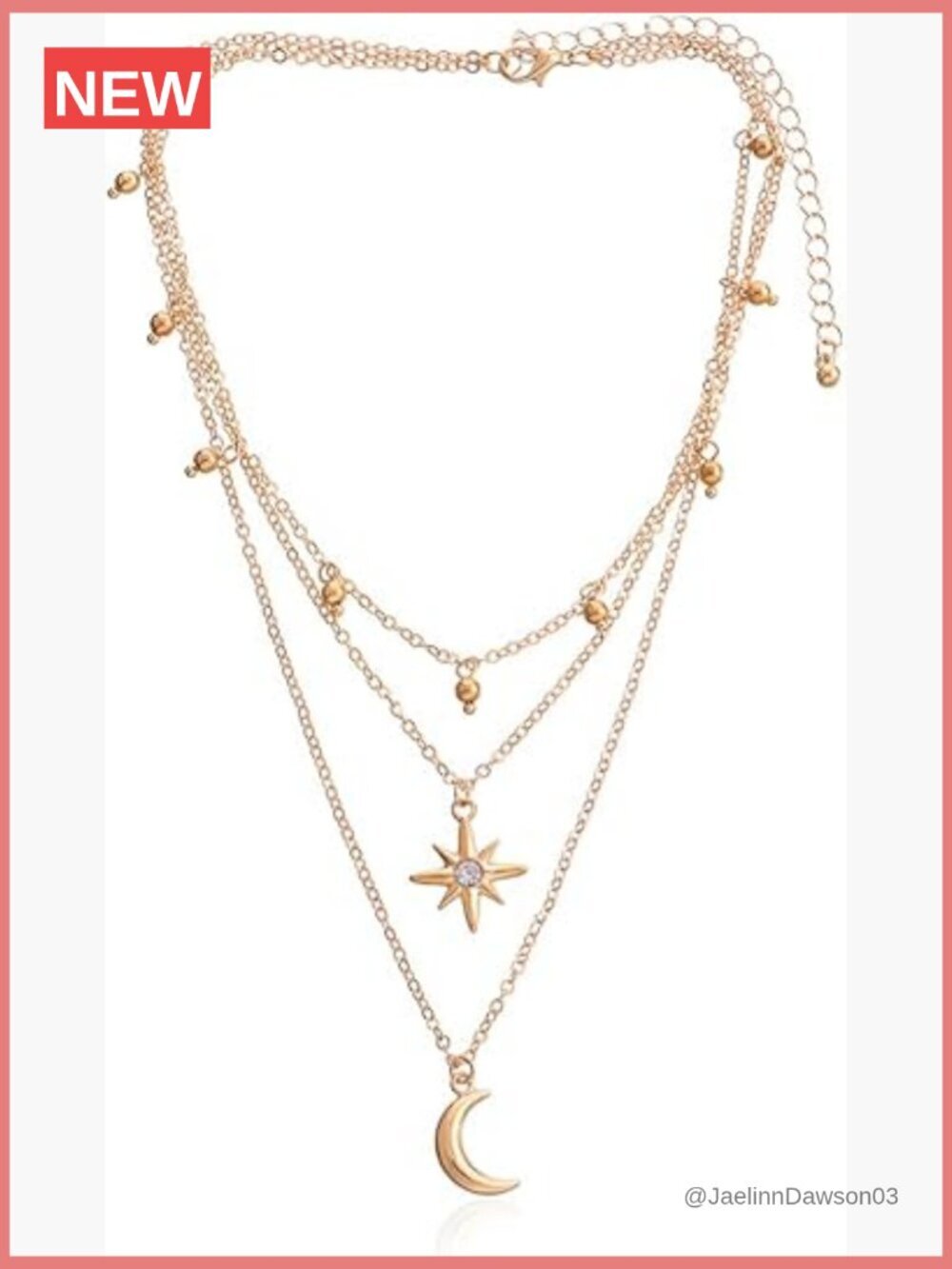 Three Tier Star Moon Charm Choker Layered Necklace Dainty Adjustable Lightweight